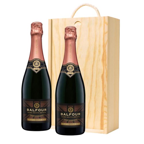 Balfour Leslies Reserve Rose English Sparkling 75cl Double Pine Wooden Gift Boxed (2x75cl)